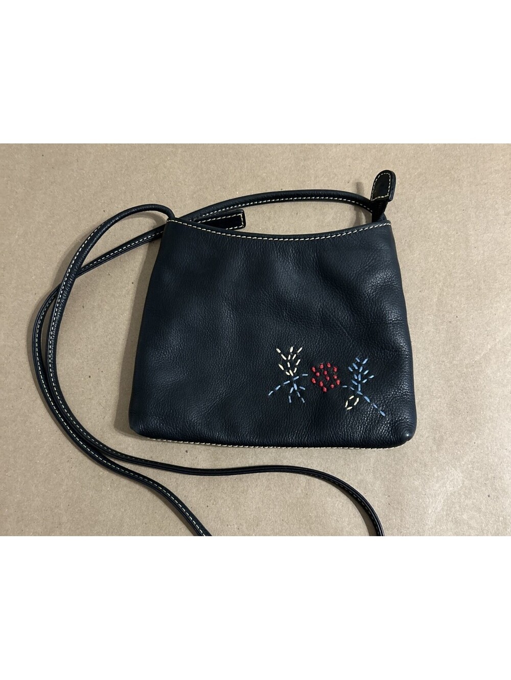 Small Black Embroidered Leather over the shoulder purse